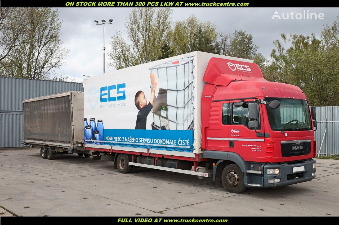 camion bâché MAN TGL 8. 250, EURO 5+TRAILER AGADOS, 3,5 TONS + remorque bâchée
